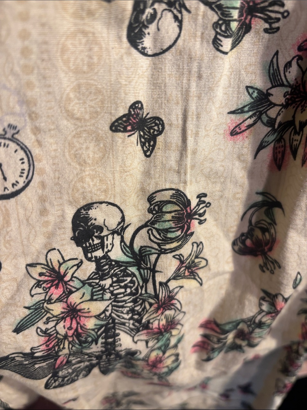 Hell Bunny Cream Midi Dress with Black, Pink & Green Floral Print - Picture 4 of 9